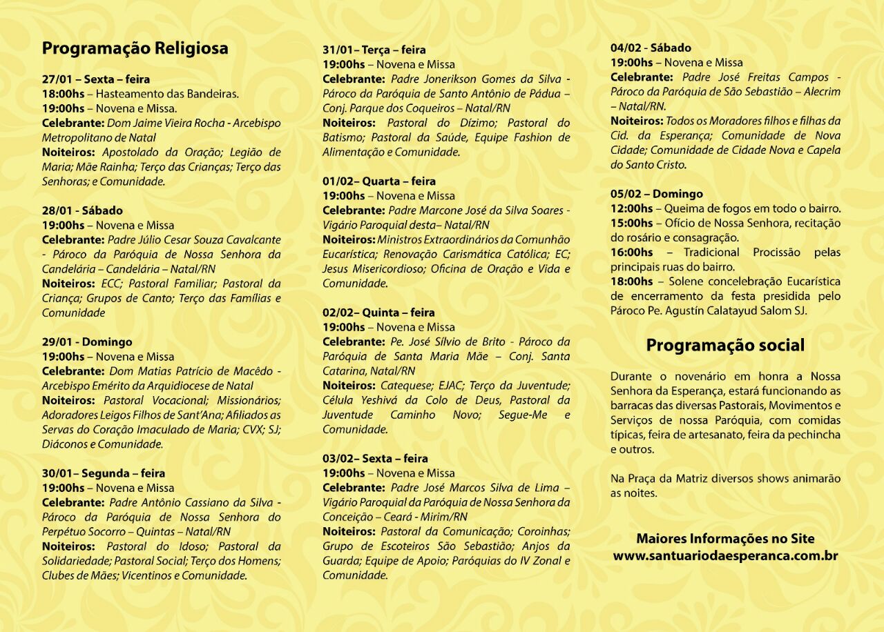 Programação 32ª Festa de Nossa Senhora da Esperança